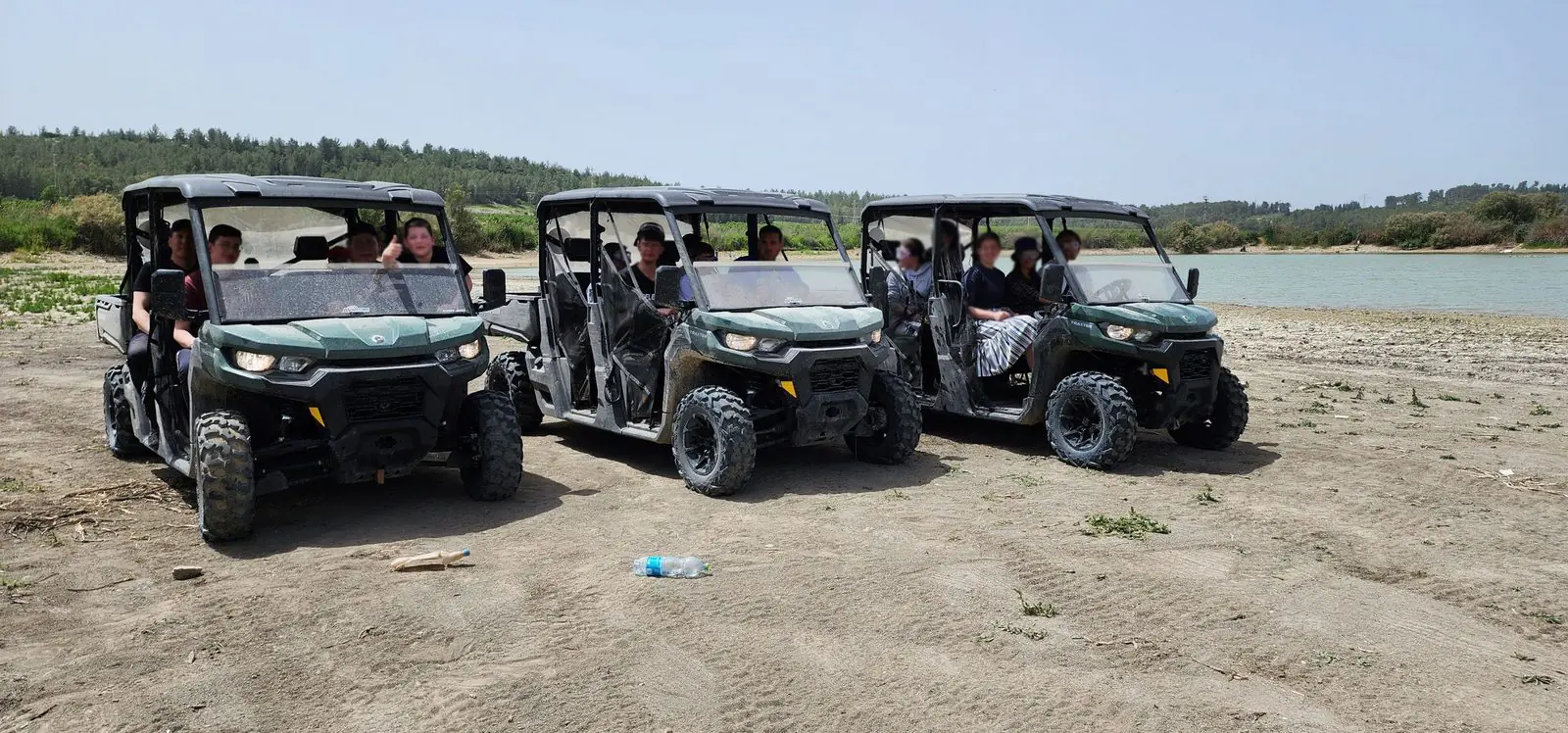 Our vehicles lined up on the trail
